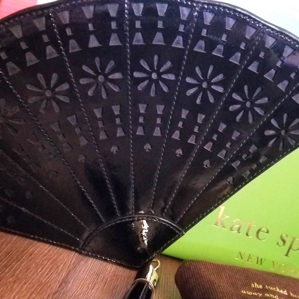 Kate Spade black leather clutch with dustbag and box